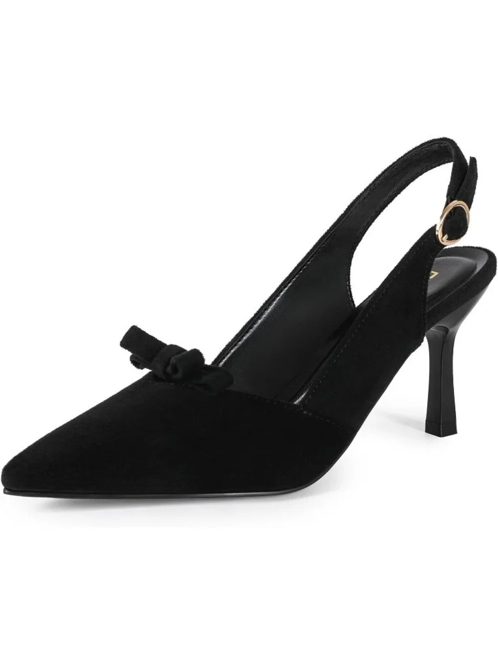 Women's Black Comfortable Slingback Closed Pointed Toe 3 inch Kitten Heels Pumps